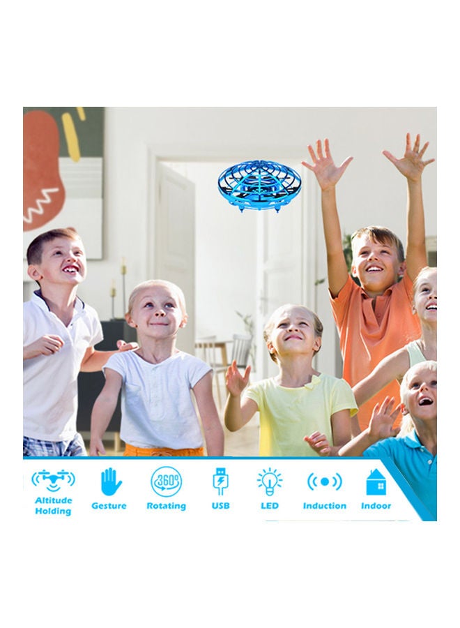 طائرة درون صغيرة UFO تعمل يدويا بتصميم طائرة مروحية رباعية تعمل بالحث بالأشعة تحت الحمراء،ألعاب كرة طائرة لون أزرق - Image 2