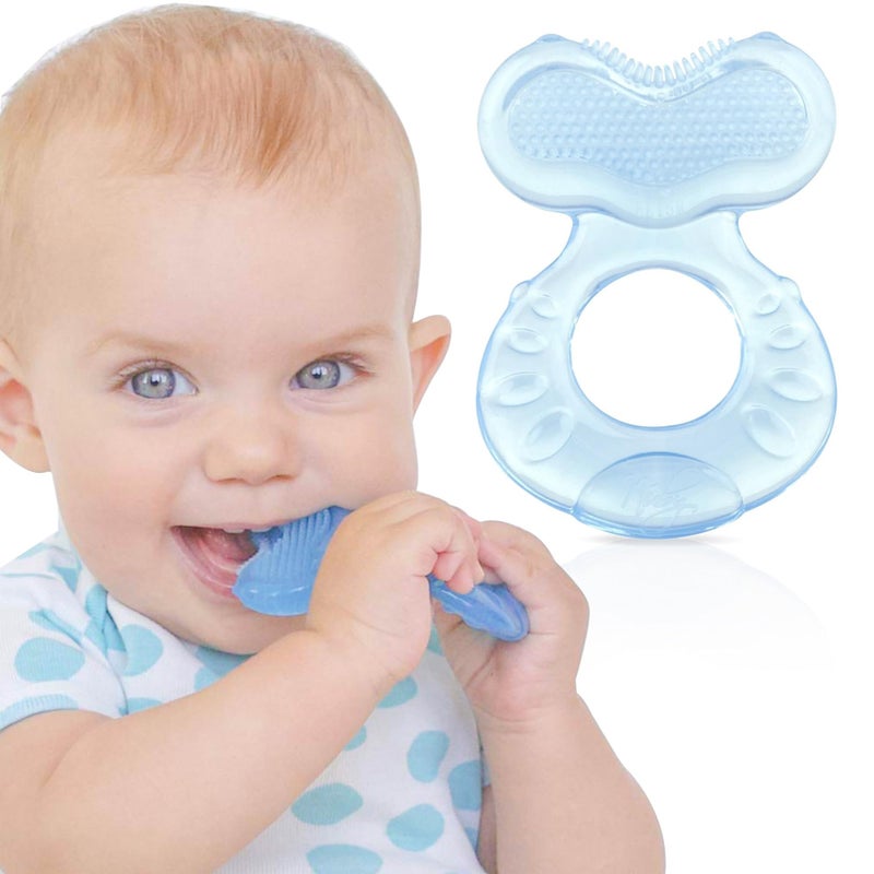 Nuby Silicone Teethe-eez Teether with Bristles, Includes Hygienic Case, Colors May Vary - Image 1