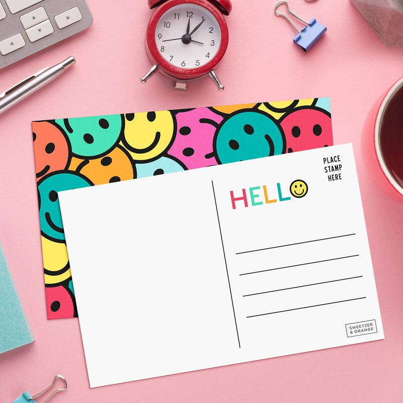 Sweetzer & Orange Hello Postcards Pack (60 Greeting Slips) – 4x6 Gratitude for Kids & Adults, 300gsm Writing Sheets. Blank Greeting Cards, Smiley Face Welcome Letters for Sending Cheerful Wishes - Image 4