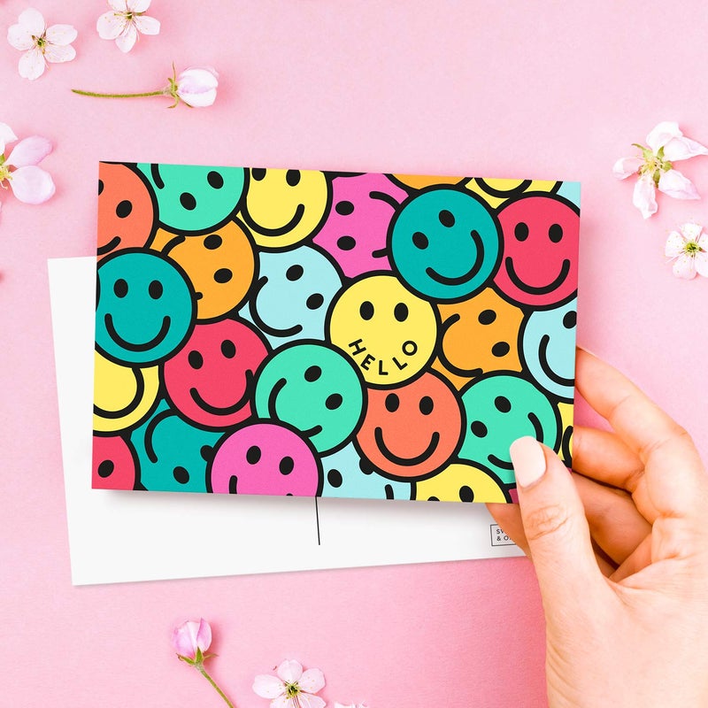 Sweetzer & Orange Hello Postcards Pack (60 Greeting Slips) – 4x6 Gratitude for Kids & Adults, 300gsm Writing Sheets. Blank Greeting Cards, Smiley Face Welcome Letters for Sending Cheerful Wishes - Image 3