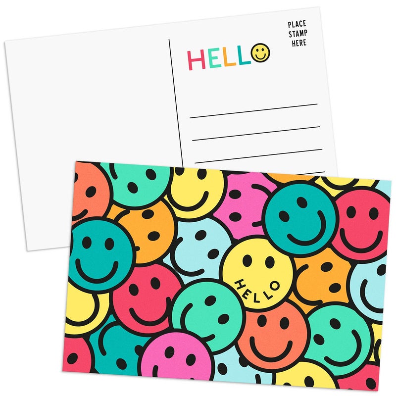 Sweetzer & Orange Hello Postcards Pack (60 Greeting Slips) – 4x6 Gratitude for Kids & Adults, 300gsm Writing Sheets. Blank Greeting Cards, Smiley Face Welcome Letters for Sending Cheerful Wishes - Image 1