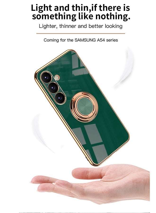 Samsung Galaxy A54 5G Case, Built-in 360 Degree Rotation Ring Magnetic Stand, Luxury Shiny Plating Edge Shockproof Electroplated Protective Cover for Men Women (Green) - Image 4