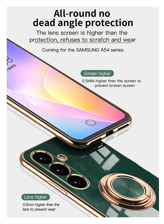 Samsung Galaxy A54 5G Case, Built-in 360 Degree Rotation Ring Magnetic Stand, Luxury Shiny Plating Edge Shockproof Electroplated Protective Cover for Men Women (Green) - Image 5