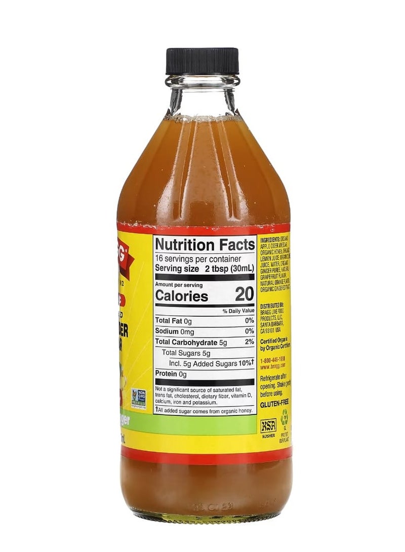 Bragg Organic Apple Cider Vinegar With The 'Mother' Citrus Ginger 16 fl oz (473 ml) - Image 2