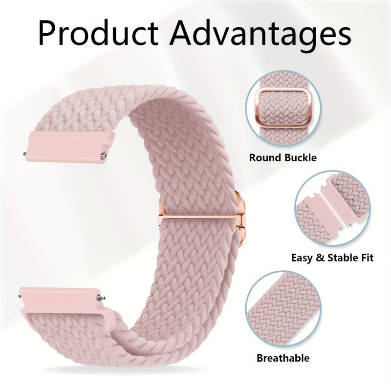 20mm Beige Braided Elastic Nylon Solo Loop Watch Band Quick Release Adjustable Sport Replacement Wristband For Men Women - Image 3