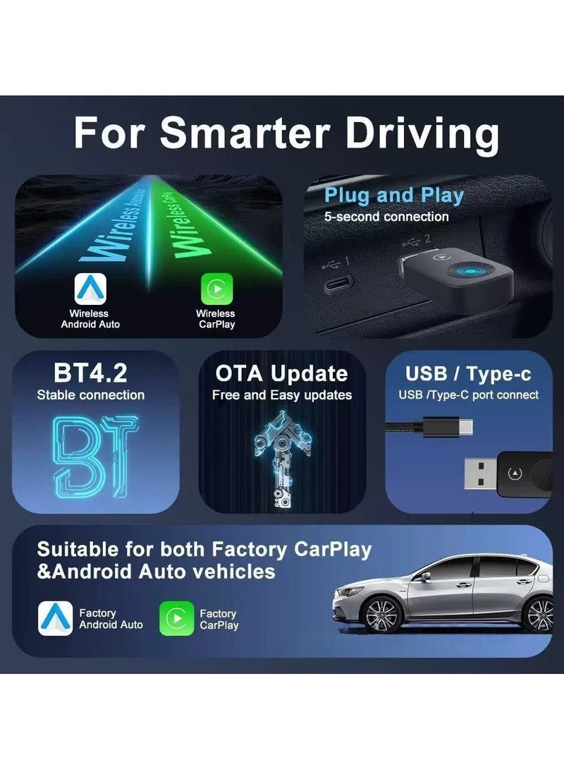 محول لاسلكي 2 في 1 لسيارات Carplay مع بلوتوث 4.2G وWiFi2.4G+5G لسيارات CarPlay/Auto السلكية - Image 5
