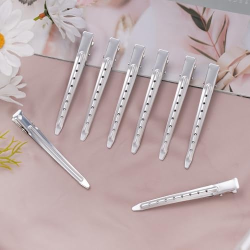 Bantoye 24 Packs Duck Bill Clips, Bantoye 3.35 Inches Rustproof Metal Alligator Curl Clips with Holes for Hair Styling, Hair Coloring, Matte Silver - Image 5