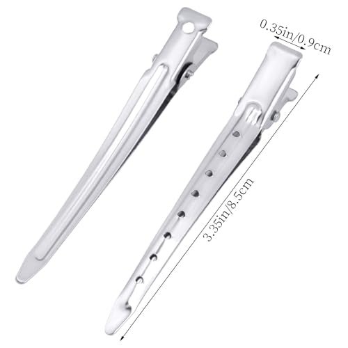 Bantoye 24 Packs Duck Bill Clips, Bantoye 3.35 Inches Rustproof Metal Alligator Curl Clips with Holes for Hair Styling, Hair Coloring, Matte Silver - Image 2