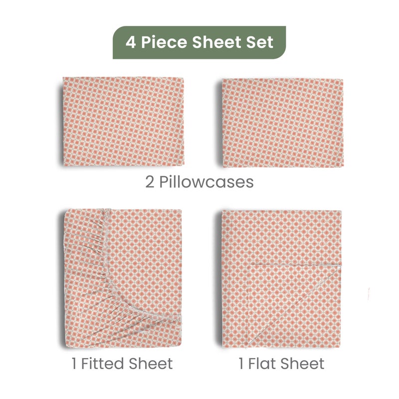 Martex 4-Piece EcoPure Queen Size Sheet Set | 100% Organic Cotton Sheets | Comfort Washed Sheets | Cooling | Deep Pocket Bed Sheets | GOTS Certified | Orange - Image 3