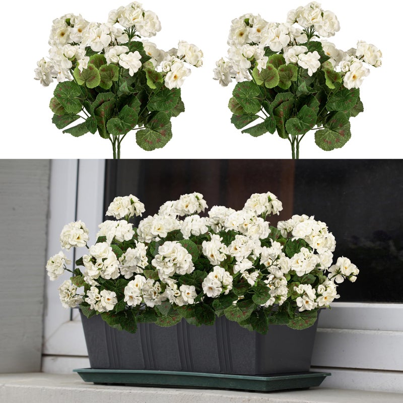 Uqueeten 4pcs Fake Flower Artificial GeraniumArtificial Flowers for Outdoors White Geraniums Artificial Flowers RealisticArtificial Geraniums for Outdoors Fake Plant Decoration144 White