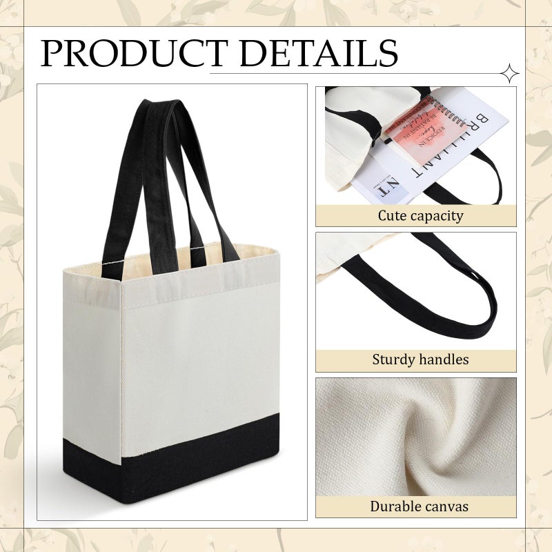 Sanwuta 12 Pack Mini Canvas Tote Bag 8'' x 4'' x 10'' Small Sublimation Blank Canvas Bags Reusable Tote for Christmas Crafts DIY Party Gifts (beige-black) - Image 3