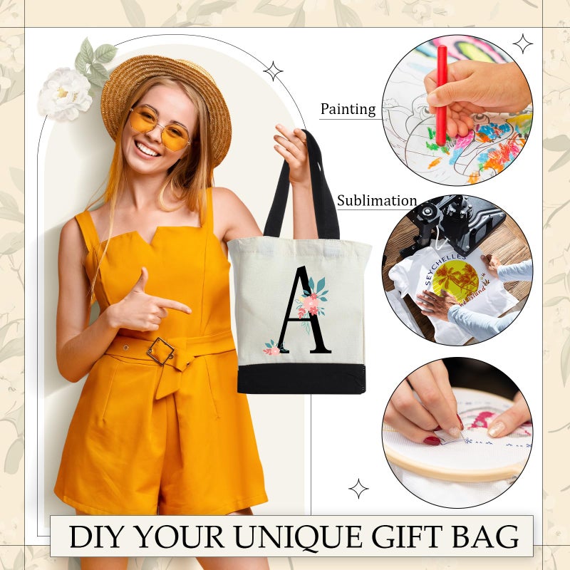 Sanwuta 12 Pack Mini Canvas Tote Bag 8'' x 4'' x 10'' Small Sublimation Blank Canvas Bags Reusable Tote for Christmas Crafts DIY Party Gifts (beige-black) - Image 5