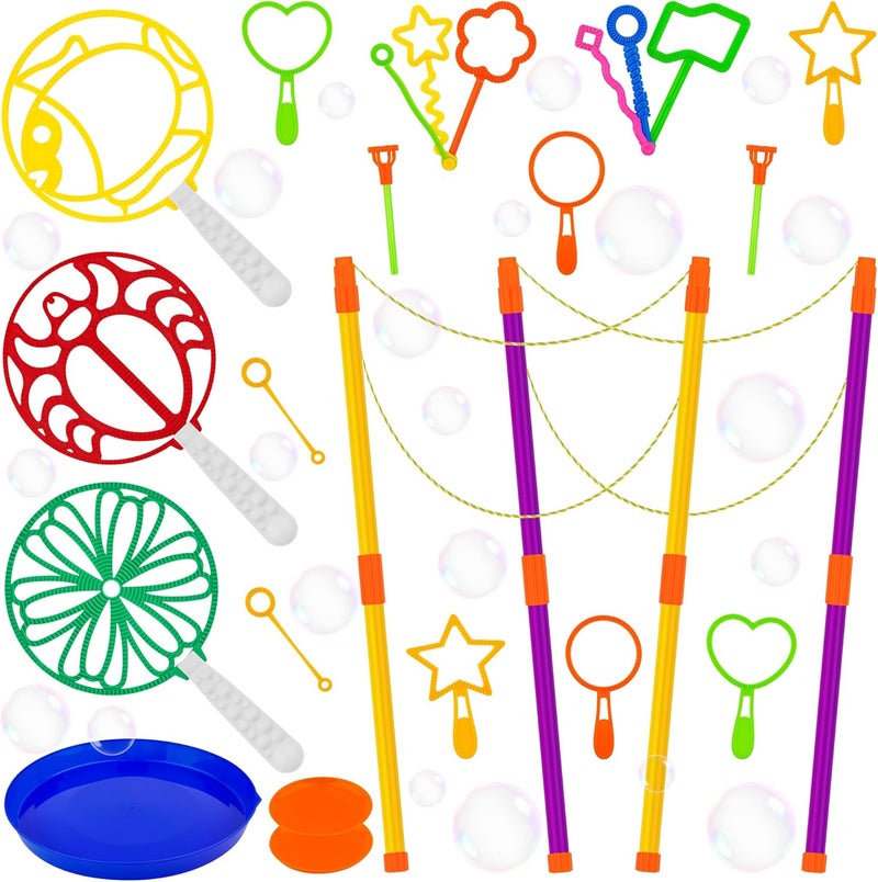 iShyan Giant Bubble Wand Kit, 24 Pcs Big Bubble Wands Set with Tray Funny Bubble Maker for Kids Summer Outdoor Birthday Party Favors Gifts - Image 1