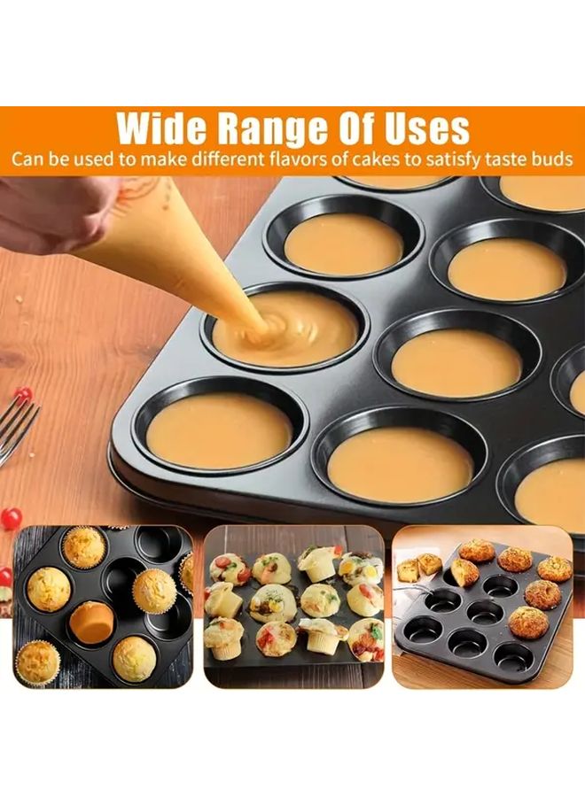 Black 12 Cup Non Stick Baking Pan High Temp Resistant Cupcakes Muffins Cheesecakes - Image 5