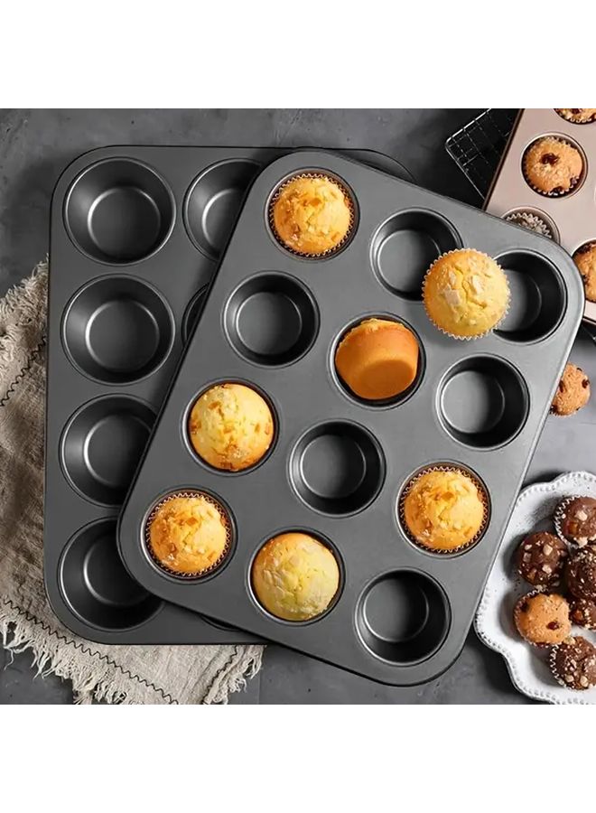 Black 12 Cup Non Stick Baking Pan High Temp Resistant Cupcakes Muffins Cheesecakes - Image 1