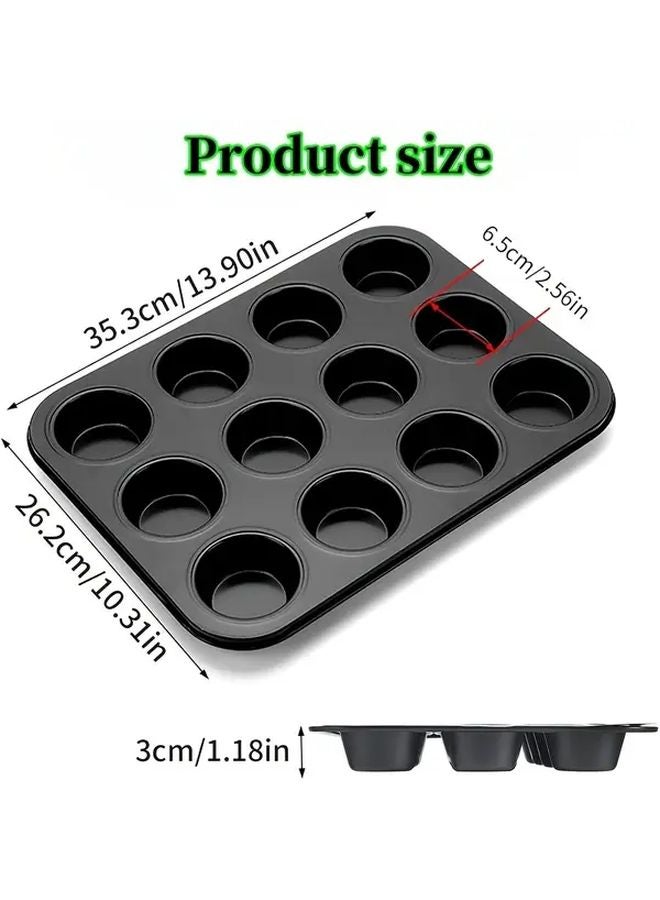 Black 12 Cup Non Stick Baking Pan High Temp Resistant Cupcakes Muffins Cheesecakes - Image 3