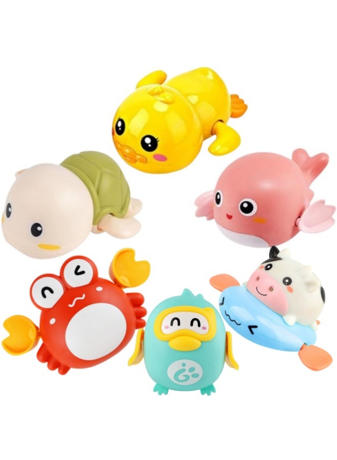 6 Pcs Cute Baby Bath Toys Set Clockwork Bathtub Swimming Pool Toys Animals turtle dolphin crab duck Penguin and cow, Design for Toddlers Infants Boys Girls - Image 1