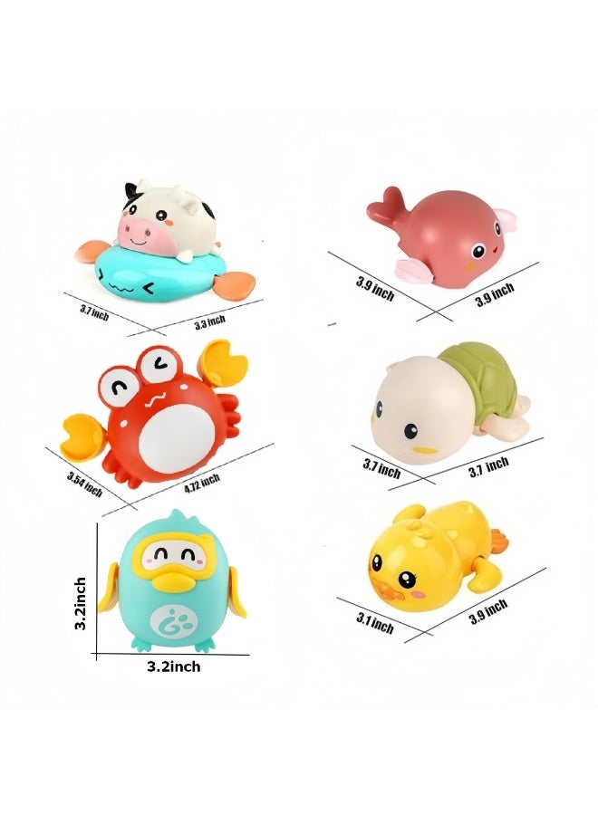 6 Pcs Cute Baby Bath Toys Set Clockwork Bathtub Swimming Pool Toys Animals turtle dolphin crab duck Penguin and cow, Design for Toddlers Infants Boys Girls - Image 2