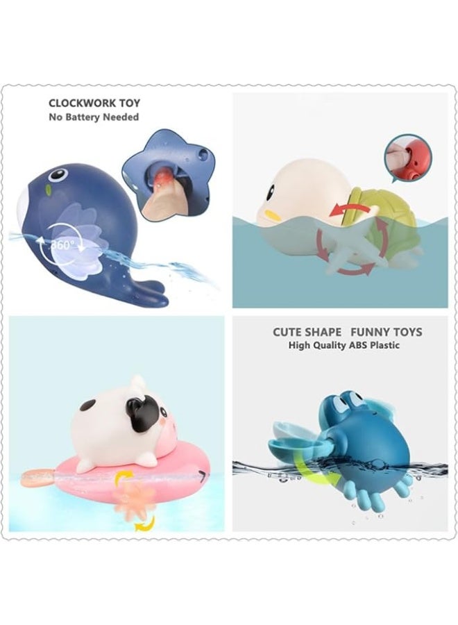 6 Pcs Cute Baby Bath Toys Set Clockwork Bathtub Swimming Pool Toys Animals turtle dolphin crab duck Penguin and cow, Design for Toddlers Infants Boys Girls - Image 3