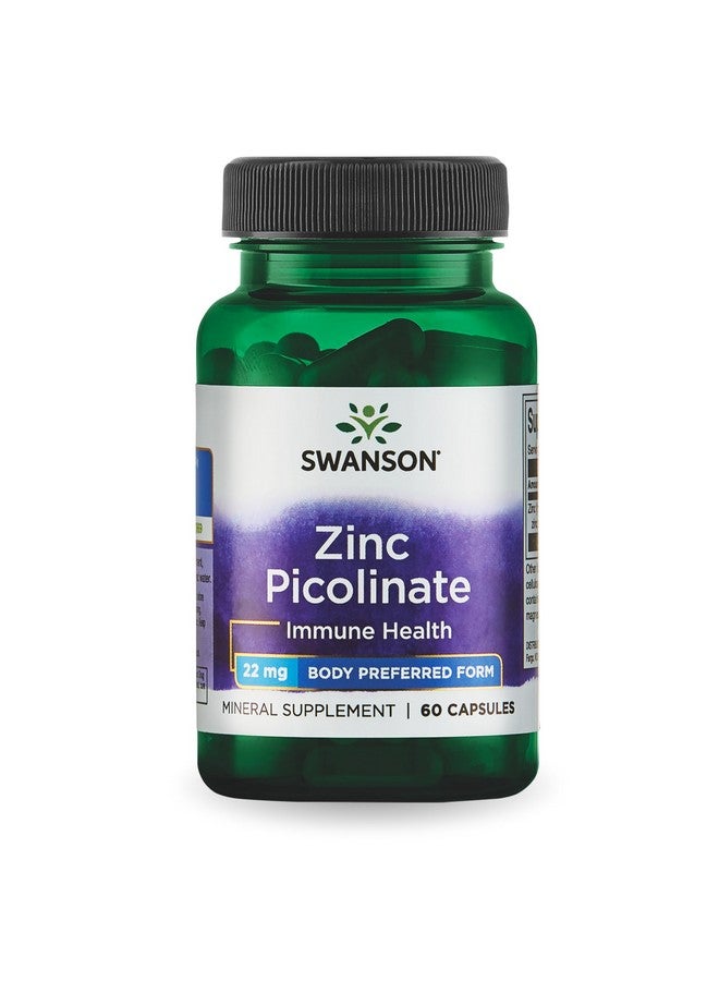 Swanson Zinc Picolinate - Mineral Supplement Promoting Prostate Health, Vision Health, & Immune Support - Body Preferred Form of Chelated Zinc - (60 Capsules, 22mg Each) - Image 1