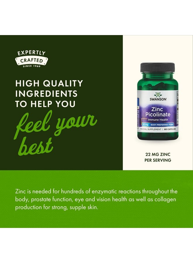 Swanson Zinc Picolinate - Mineral Supplement Promoting Prostate Health, Vision Health, & Immune Support - Body Preferred Form of Chelated Zinc - (60 Capsules, 22mg Each) - Image 5