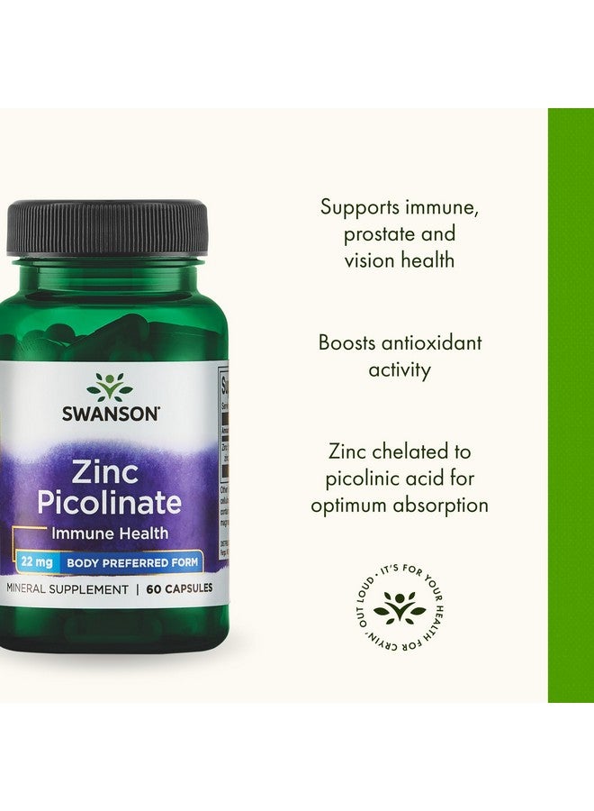 Swanson Zinc Picolinate - Mineral Supplement Promoting Prostate Health, Vision Health, & Immune Support - Body Preferred Form of Chelated Zinc - (60 Capsules, 22mg Each) - Image 4