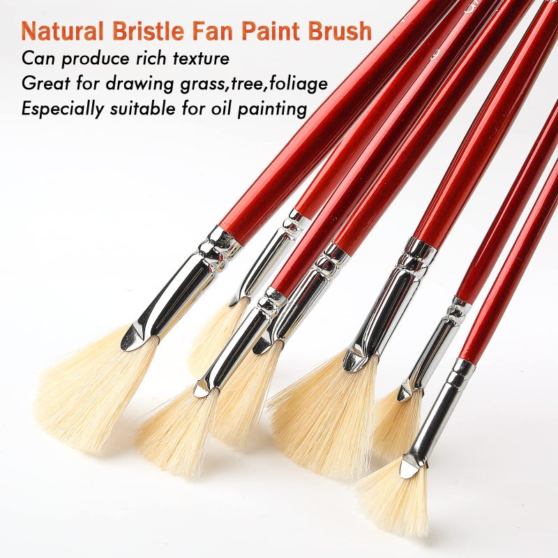 GACDR Fan Brush for Painting, 7 Pieces Fan Brush Set with Hog Bristle Natural Hair and Long Wood Handle, Professional Artist Fan Brushes for Acrylic Painting,Oil Watercolor Painting - Image 3