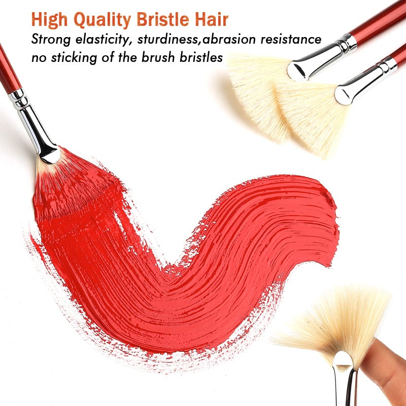 GACDR Fan Brush for Painting, 7 Pieces Fan Brush Set with Hog Bristle Natural Hair and Long Wood Handle, Professional Artist Fan Brushes for Acrylic Painting,Oil Watercolor Painting - Image 4