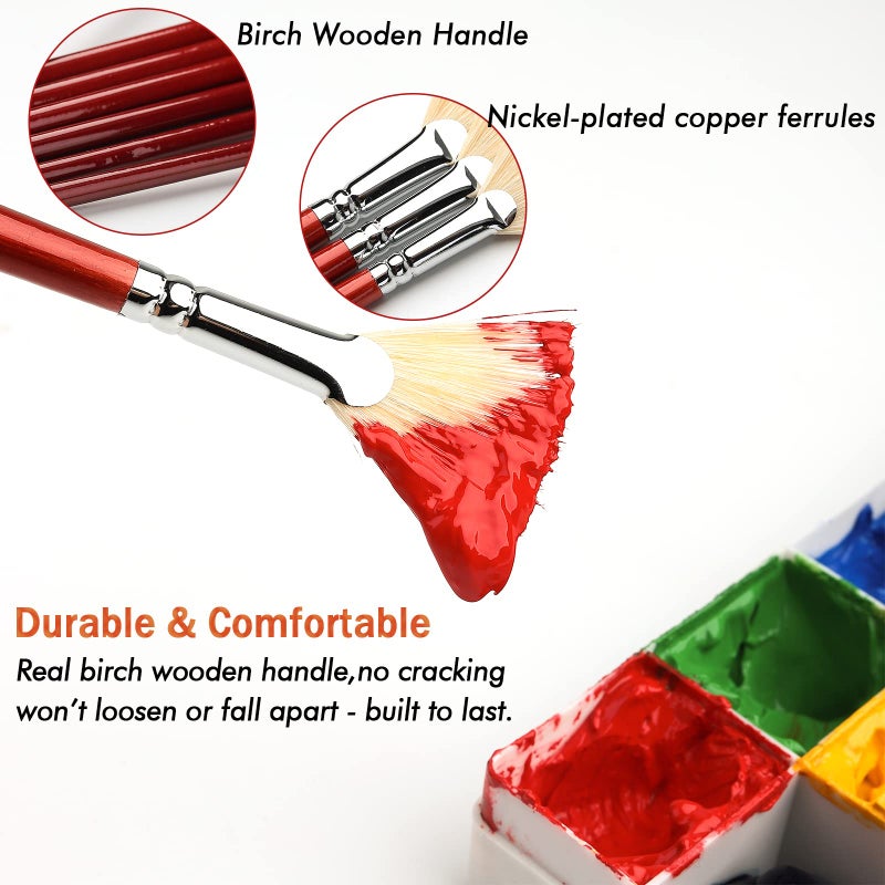 GACDR Fan Brush for Painting, 7 Pieces Fan Brush Set with Hog Bristle Natural Hair and Long Wood Handle, Professional Artist Fan Brushes for Acrylic Painting,Oil Watercolor Painting - Image 5
