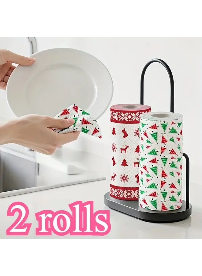 Christmas Gift Box 2 Rolls Heavy Duty 3 Ply Kitchen Paper Towels Holiday Patterns - Image 2