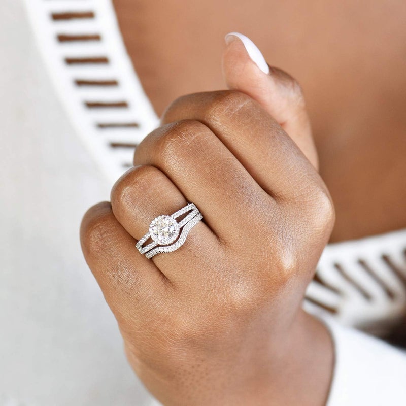 espere Sterling Silver Curved Wedding Band Ring Enhancer Pave Arched Rings - Image 3