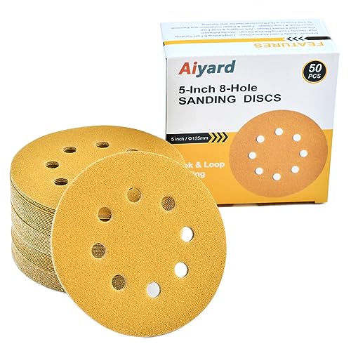Aiyard 5-Inch 8-Hole Hook and Loop Sanding Discs 120-Grit Random Orbit Sandpaper, 50-Pack - Image 1