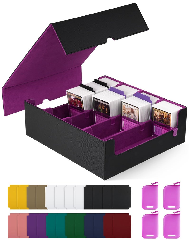 Zlca Card Storage Box For Mtg Ptcg  Commander Deck Box Holds 2400+ Cards  Card Storage Case With 4 Stoppers  Card Organizer For Tcg Sport Cards(Black&Purple) - Image 1