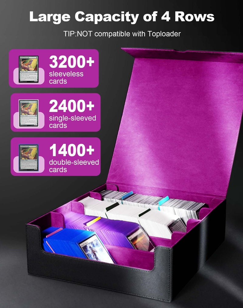 Zlca Card Storage Box For Mtg Ptcg  Commander Deck Box Holds 2400+ Cards  Card Storage Case With 4 Stoppers  Card Organizer For Tcg Sport Cards(Black&Purple) - Image 2