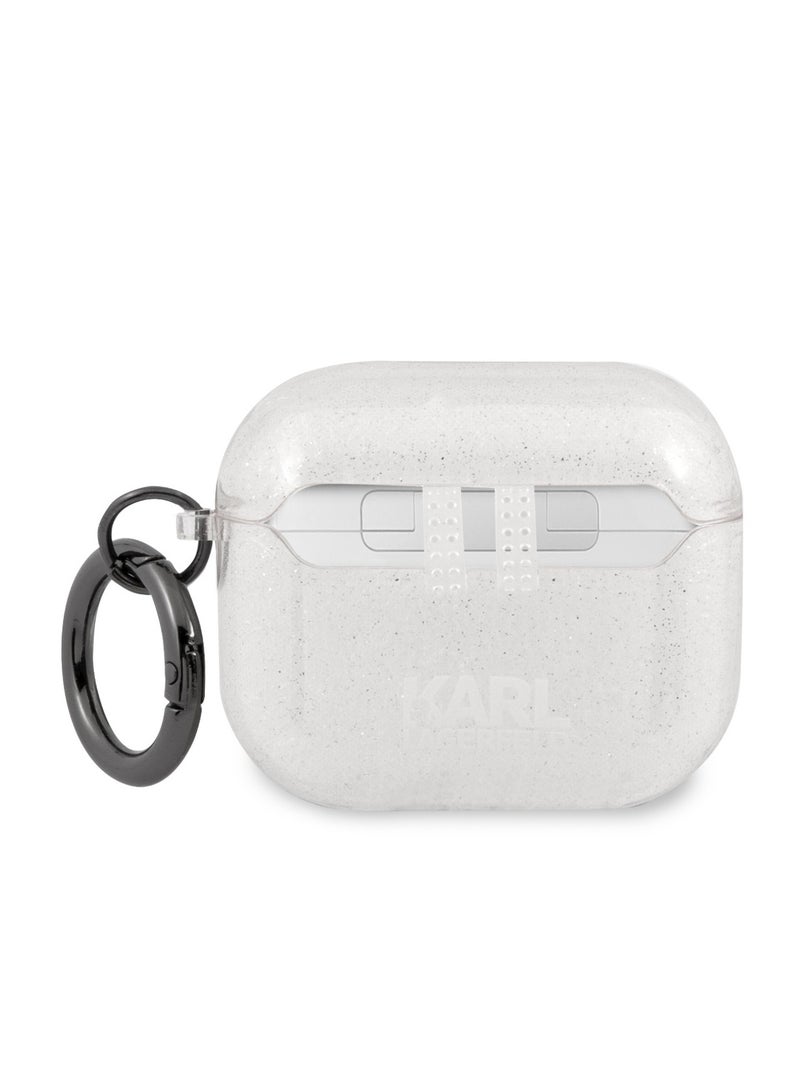 كارل لاغرفيلد جراب TPU Choupette Glitter Case لسماعات Apple Airpods 3 / متوافق مع الشحن اللاسلكي / مقاس مخصص / مادة TPU / تصميم لامع - فضي - Image 2