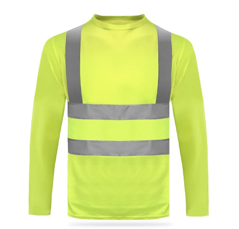 HYCOPROT High Vis Reflective Long Sleeve Safety Mesh Quick Dry T Shirts Yellow