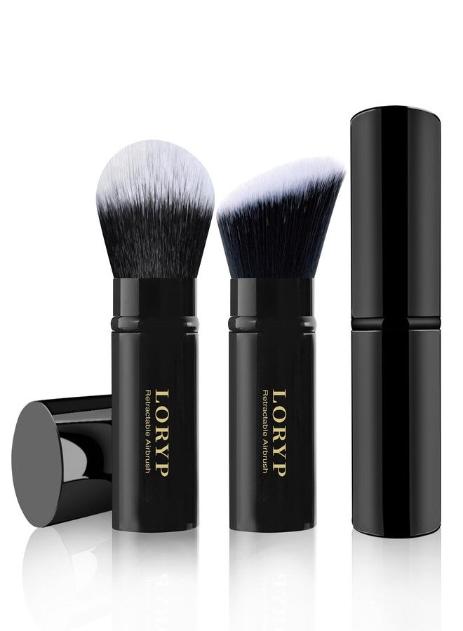 LORYP Retractable Makeup Brush Black Kabuki Foundation Brush for liquid Cream and Powder Makeup 2 Pack Travel Makeup Brush Set - Image 1