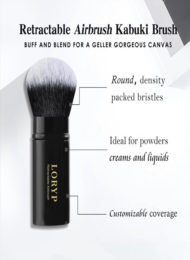 LORYP Retractable Makeup Brush Black Kabuki Foundation Brush for liquid Cream and Powder Makeup 2 Pack Travel Makeup Brush Set - Image 4
