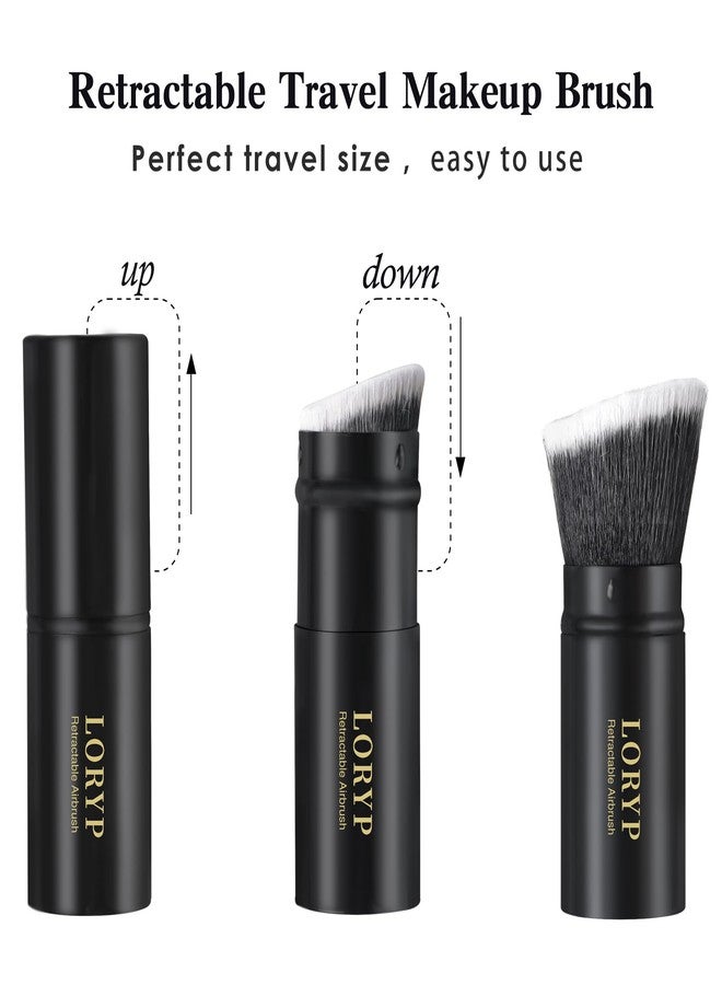 LORYP Retractable Makeup Brush Black Kabuki Foundation Brush for liquid Cream and Powder Makeup 2 Pack Travel Makeup Brush Set - Image 2