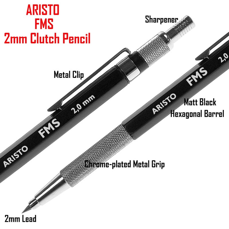 Aristo 2.0mm Mechanical Clutch Lead Pen Pencil | Matt Black | Hexagonal Body | FMS Series | Ideal for Writing Drafting Drawing Sketching Artist - Image 2