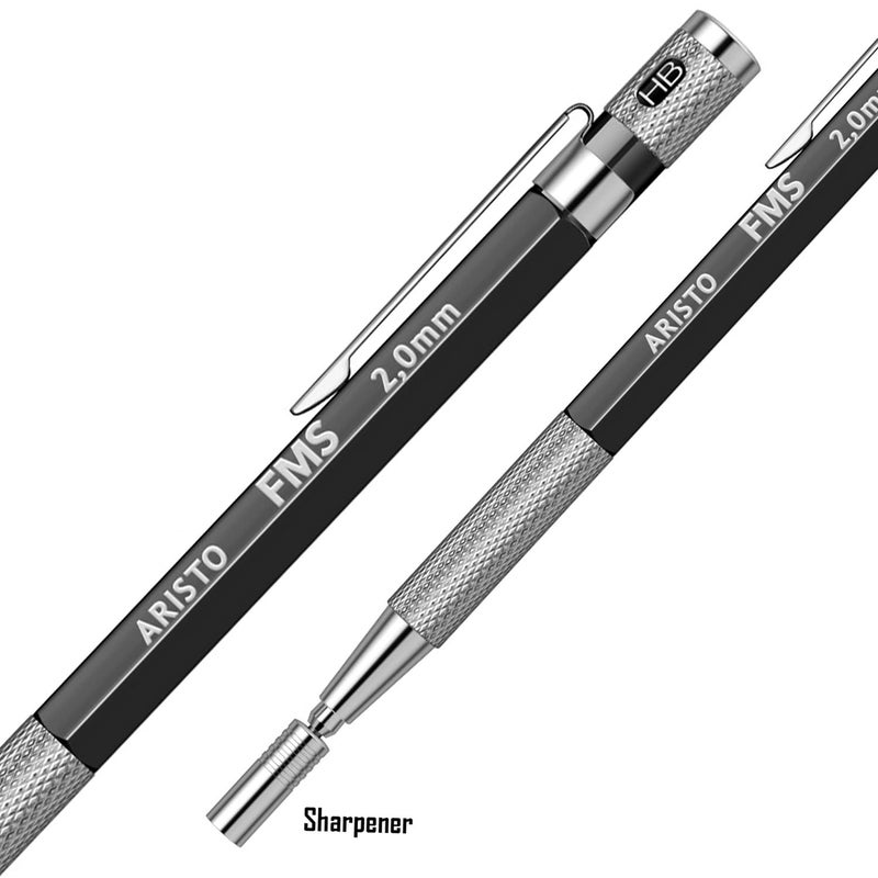 Aristo 2.0mm Mechanical Clutch Lead Pen Pencil | Matt Black | Hexagonal Body | FMS Series | Ideal for Writing Drafting Drawing Sketching Artist - Image 3