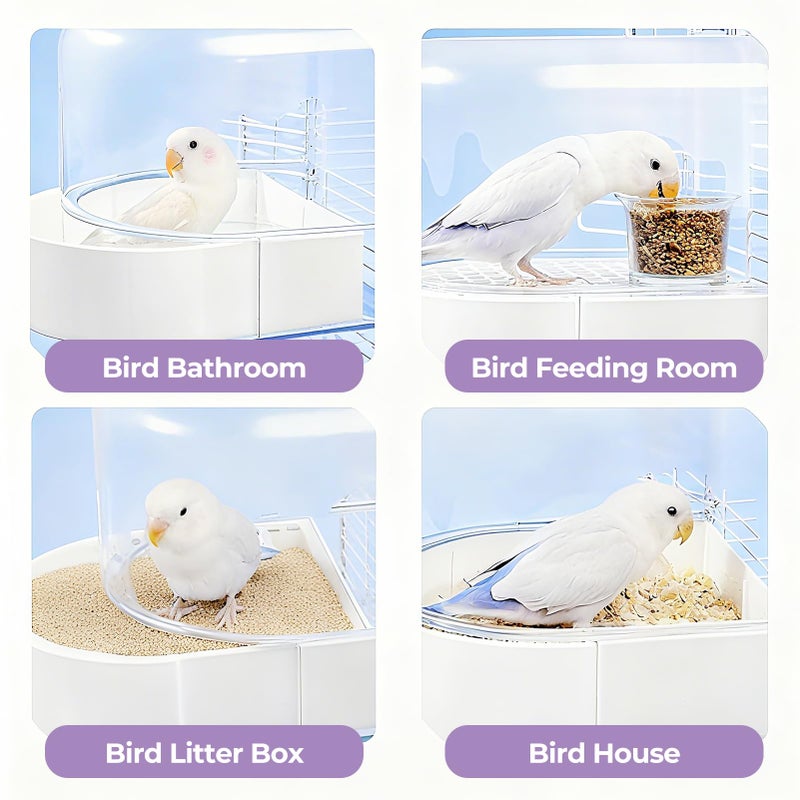 mini&moe Bird Bath for Cage, 4 in 1 Multifunction Birds House/Bath/Litter Box/Feeder Room, Bird Cage Accessories for Pet Birds Conure Budgies Cockatiels Lovebird,Finches, Parakeets, Mannikin, White - Image 2