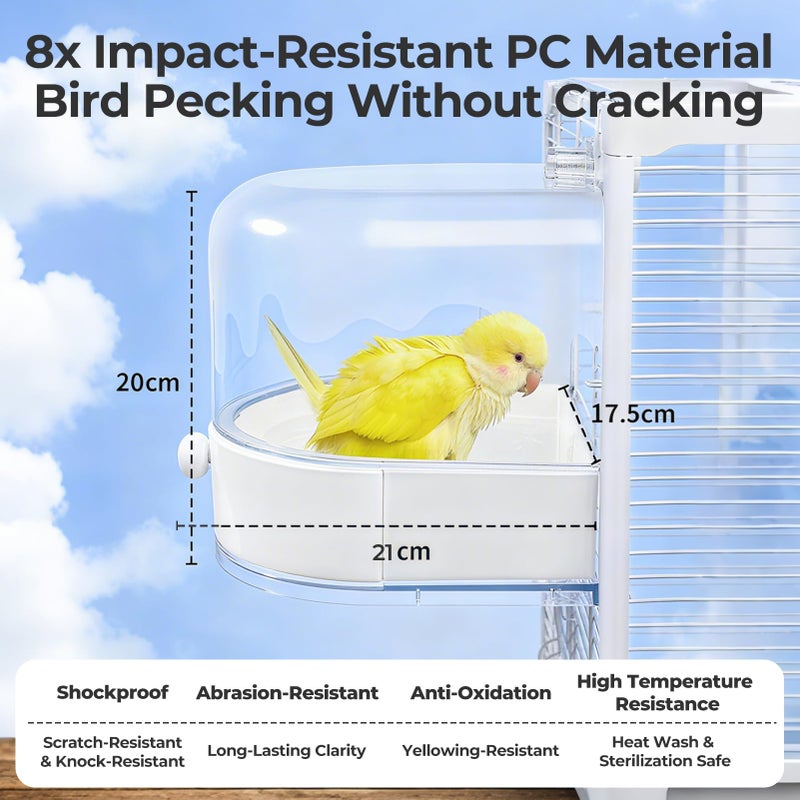 mini&moe Bird Bath for Cage, 4 in 1 Multifunction Birds House/Bath/Litter Box/Feeder Room, Bird Cage Accessories for Pet Birds Conure Budgies Cockatiels Lovebird,Finches, Parakeets, Mannikin, White - Image 3