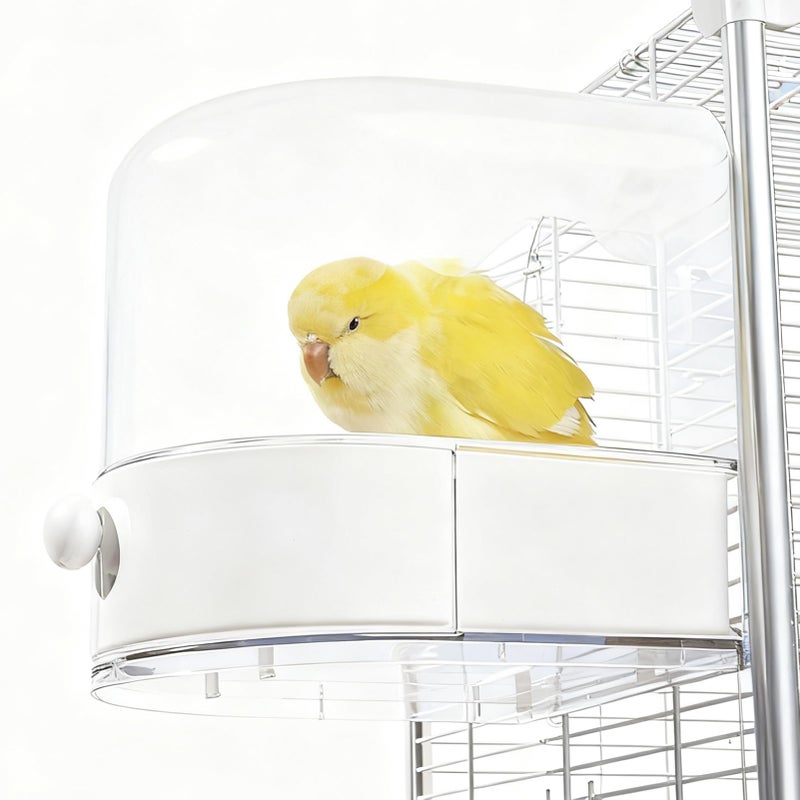 mini&moe Bird Bath for Cage, 4 in 1 Multifunction Birds House/Bath/Litter Box/Feeder Room, Bird Cage Accessories for Pet Birds Conure Budgies Cockatiels Lovebird,Finches, Parakeets, Mannikin, White - Image 1