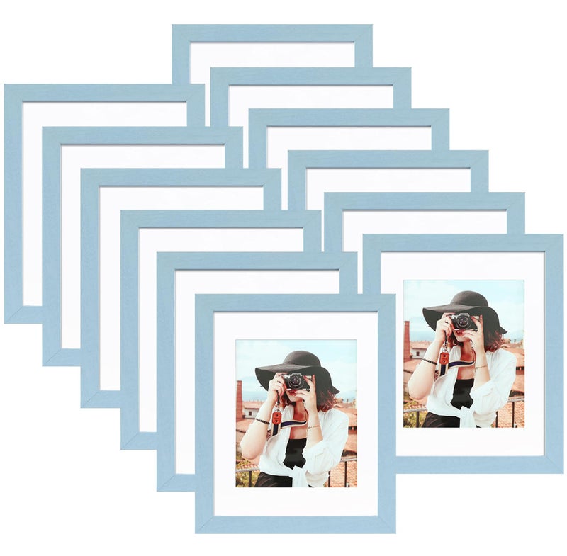 Picrit 8x10 Picture Frame Set of 12  Display 5x7 with Mat or 8x10 Without Mat  Photo Frames for Wall Mounting or Table Top Display  Blue. - Image 1