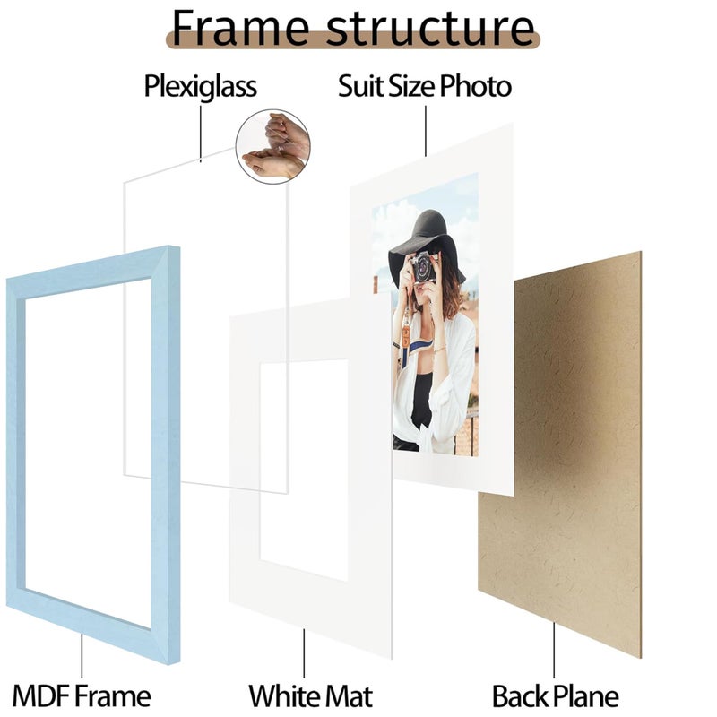 Picrit 8x10 Picture Frame Set of 12  Display 5x7 with Mat or 8x10 Without Mat  Photo Frames for Wall Mounting or Table Top Display  Blue. - Image 5