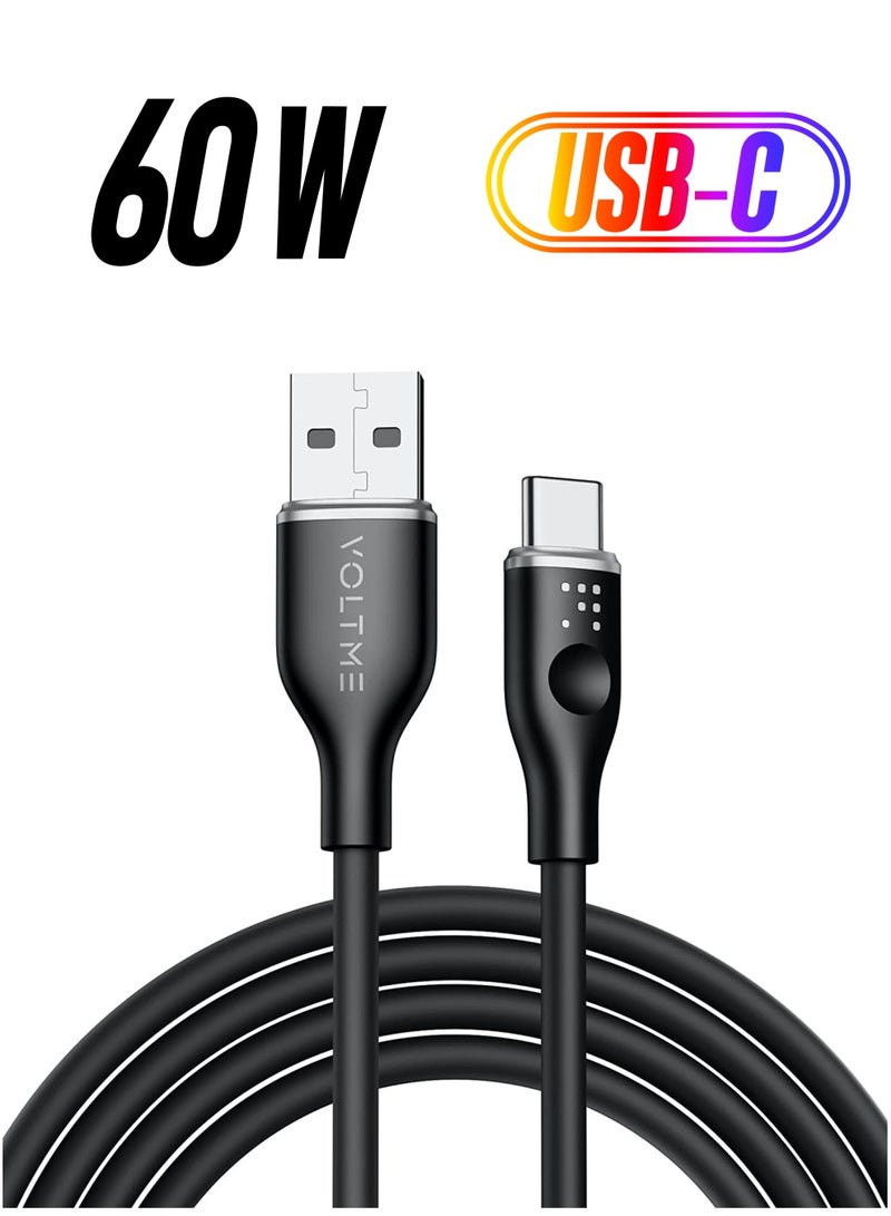 VOLTME 60W USB-C Cable – (3.3ft/1m) USB-A to USB-C PD3.0/QC3.0 Fast Charging Cord, 3A Type-C Charger Cable for iPhone 15 Pro Max, iPad Pro M4, iPad Air M2, iPad 10th Gen, Galaxy Tab S9/S8, Galaxy S24 Ultra, MacBook Air M3, Pixel 9 Pro, Steam Deck, Switch, DJI Pocket 3, ROG Ally & More (Black) - Image 1
