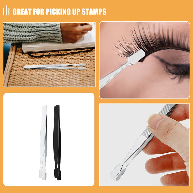 4pc Stamp Tweezers Stainless Steel Stamps Collector Tools Flat Thin Tip Facial Hair Tweezers Tongs For Collecting Stamp Album Eyelash Clip - Image 3