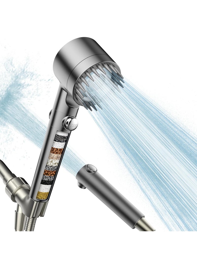 Filtered Shower Head with Handheld, High Pressure Water Flow and Multiple Spray Modes Shower Head with Filter, Power Wash for Hard Water, Remove Chlorine and Impurities Massages Scalp Anti Hairfall, Showerhead with ON/OFF Switch for Pets Bath - Image 1
