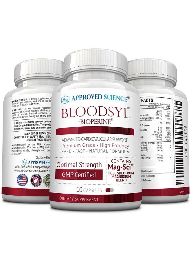 Approved Science - Bloodsyl Blood Pressure And Cholesterol Support Hawthorne Magnesium Bioperine 60 Vegan Friendly Capsules 1 Bottle - Image 1